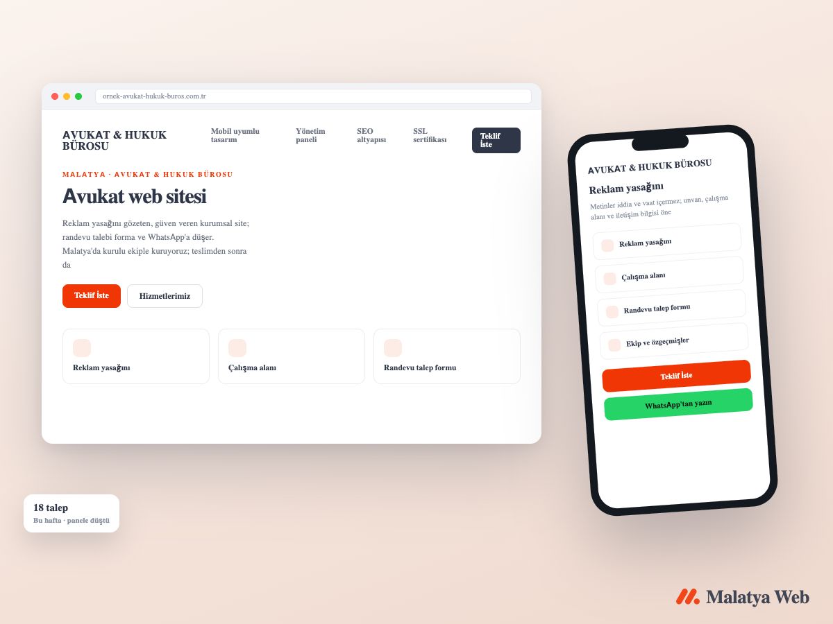 Tarayıcıda açılmış kurumsal web sitesi ve yanında telefonda mobil görünümü