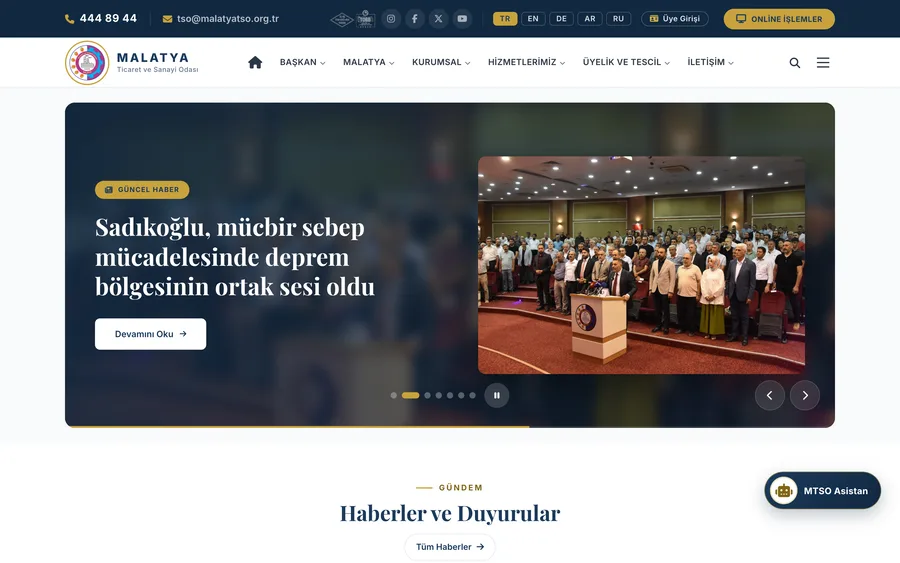 Malatya Ticaret ve Sanayi Odası web sitesi